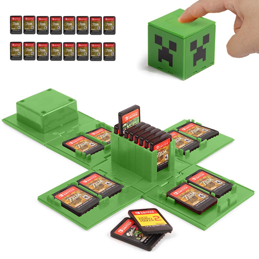 Nintendo Switch Game Card Holder - 16 Slots Protective Case for Switch Games (Minecraft Green) | Compact Storage Solution for Travel & Home Gaming
