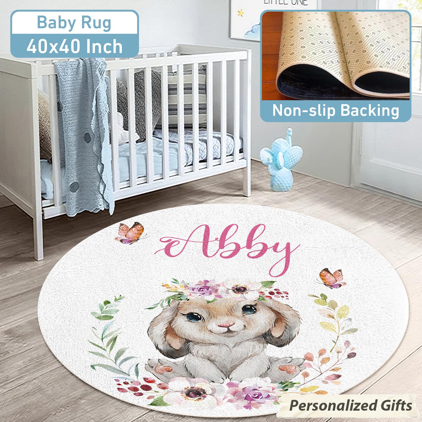 Lanleay Personalized Baby Girl & Boy Crib Bedding Set - 5 Piece White Rabbit Nursery Set with Custom Name, Tummy Time Mat | Soft Infant Bedding for Newborns & Toddlers | Perfect Baby Shower Gift & Nursery Decor