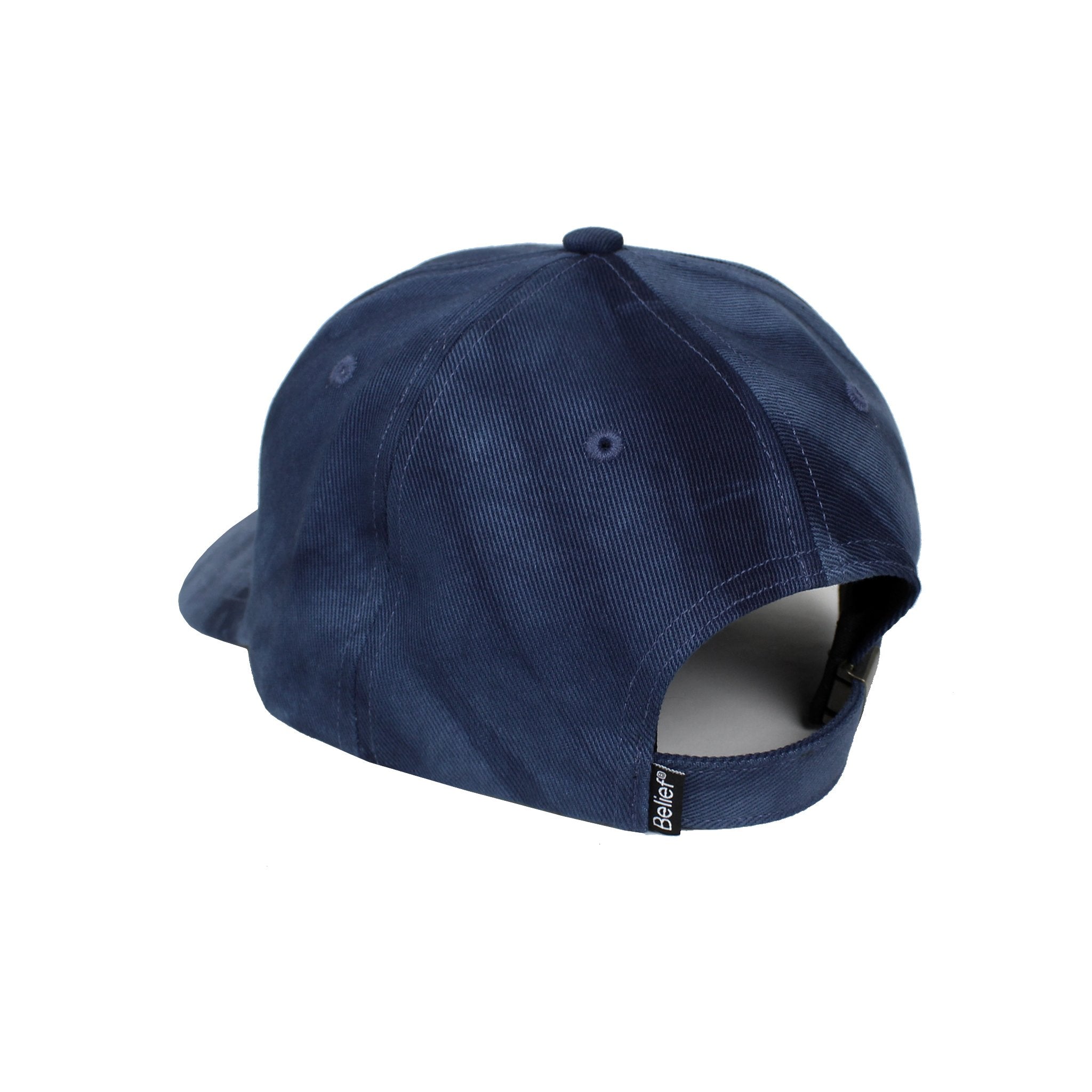 Belief NYC Tie Dye Logo 6-Panel Baseball Cap - Navy Blue Adjustable Dad Hat for Men & Women - Perfect for Outdoor Activities, Music Festivals and Streetwear Fashion