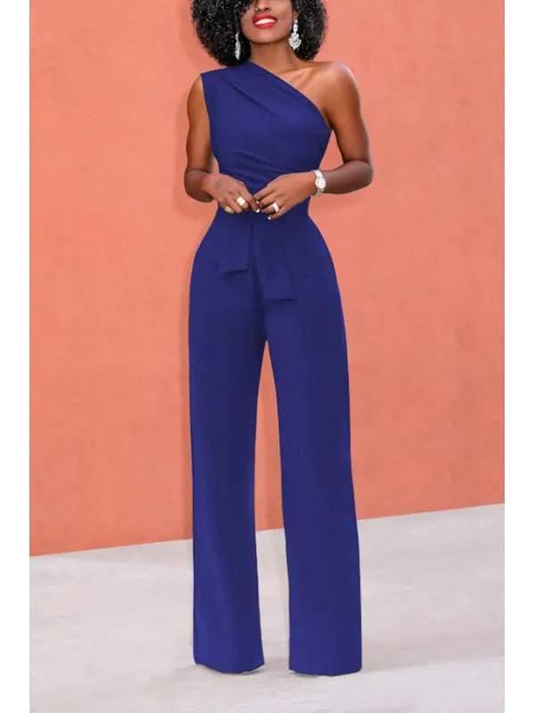 LOVEVOP 2025 Trendy Solid Color Jumpsuit - Mid Waist Diagonal Design Women's Fashion Romper for Spring Summer Commuter & Casual Wear | Office, Travel, Date Night Outfits