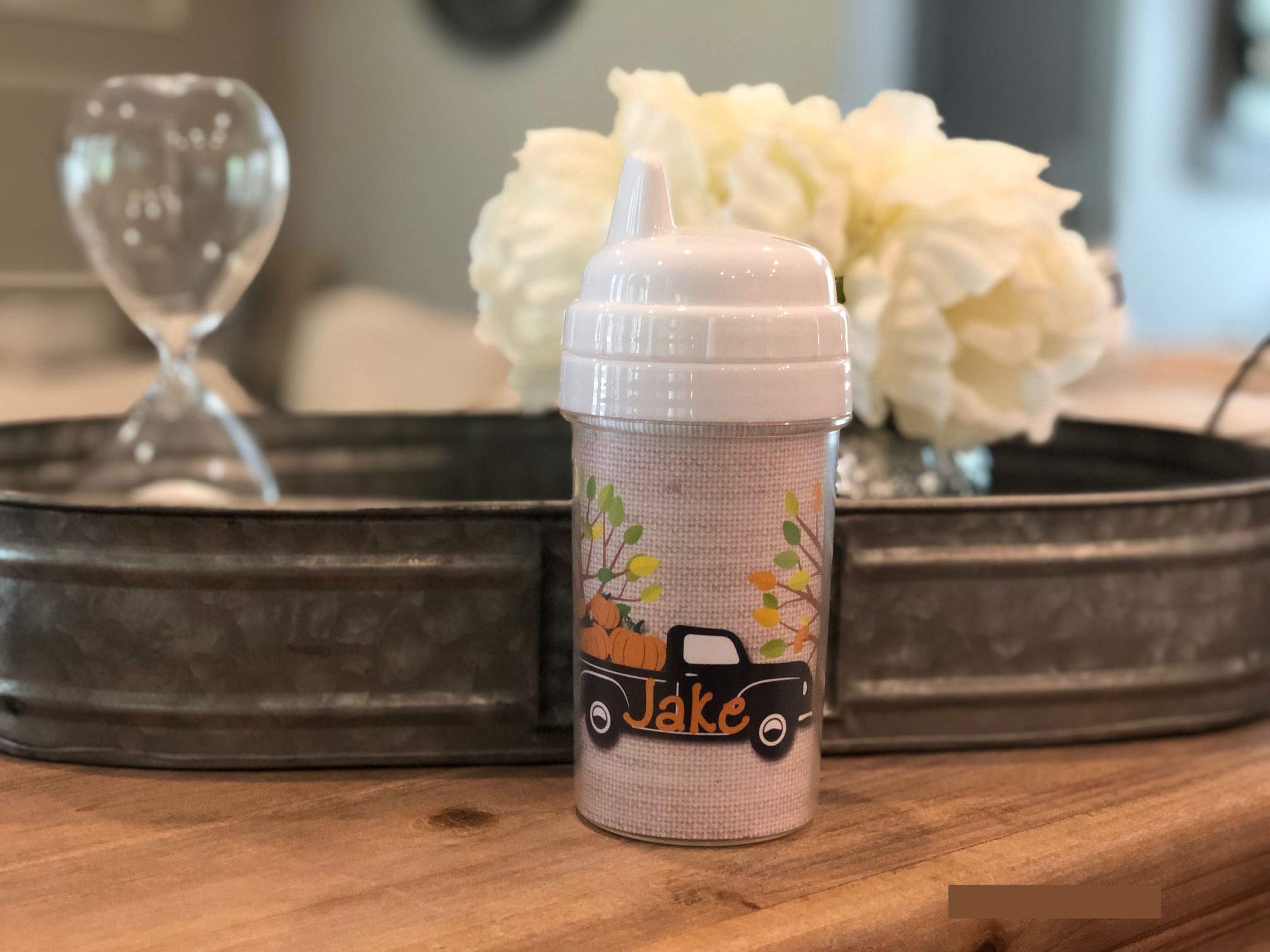 Personalized Rustic Fall Sippy Cups for Kids - Truck & Pumpkin Design - BPA-Free Spill-Proof Toddler Cups - Perfect for Autumn Parties, Thanksgiving & Holiday Gift Giving