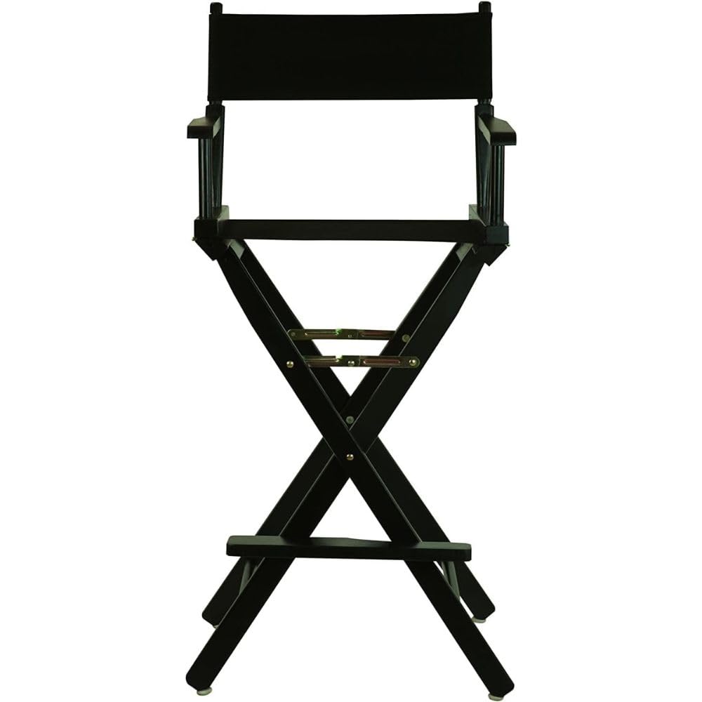 30-Inch Foldable Director’s Chair - Solid Wood Bar Height Stool with Black Canvas Seat - Portable Tall Chair for Home, Kitchen, Counter, Patio & Events - Sturdy Black Frame - Perfect for Outdoor Dining, Camping & Picnics