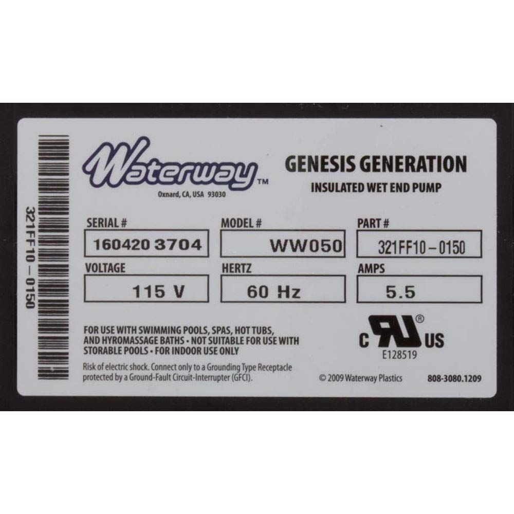**115V Waterway Pump with Air Switch & NEMA Cord - Genesis Series | Ideal for Spas, Hot Tubs & Pool Water Circulation**