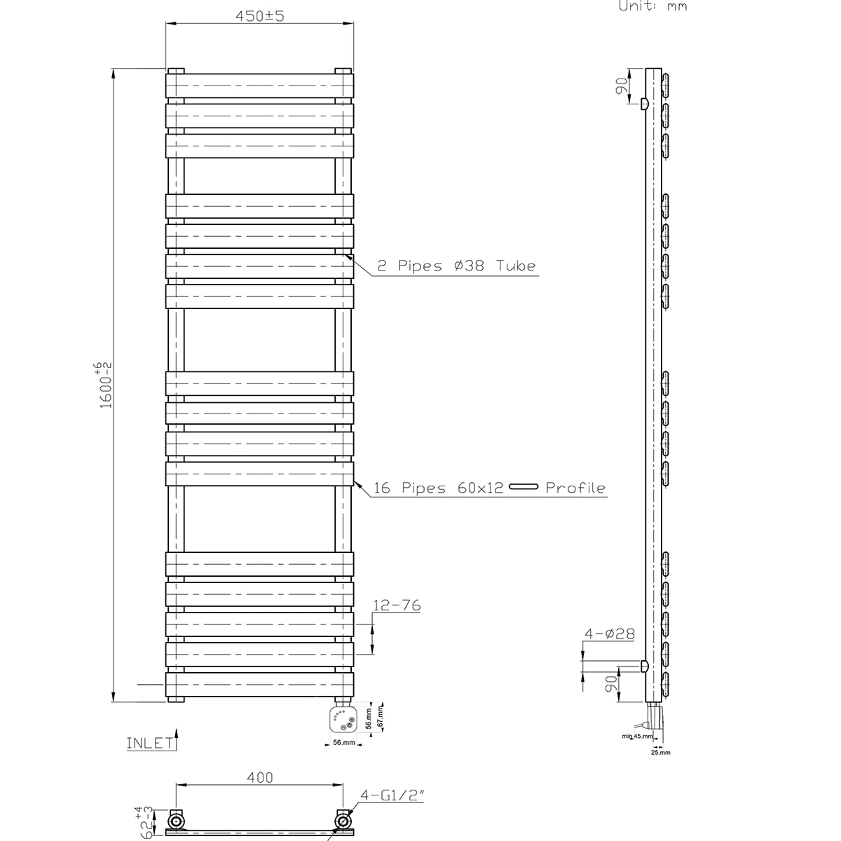 Warmehaus 1600x450mm Electric Heated Towel Rail Radiator - 800W Thermostatic Bathroom Ladder Heater with Prefilled Sand Grey Finish | Perfect for Spa, Luxury Bathroom & Home Heating Solutions