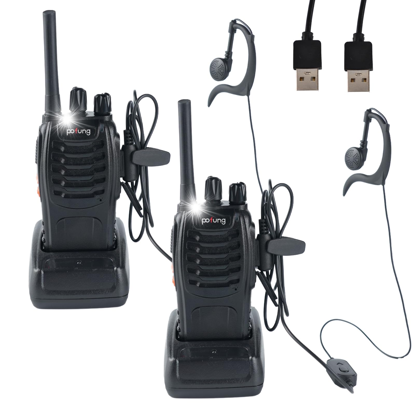 Professional PMR446 Baofeng Walkie Talkie - 16 Channel Long Range Two-Way Radio with 1500mAh Rechargeable Battery, LED Flashlight & Headset (2 Pack) - Ideal for Outdoor Adventures, Construction Sites & Emergency Communication
