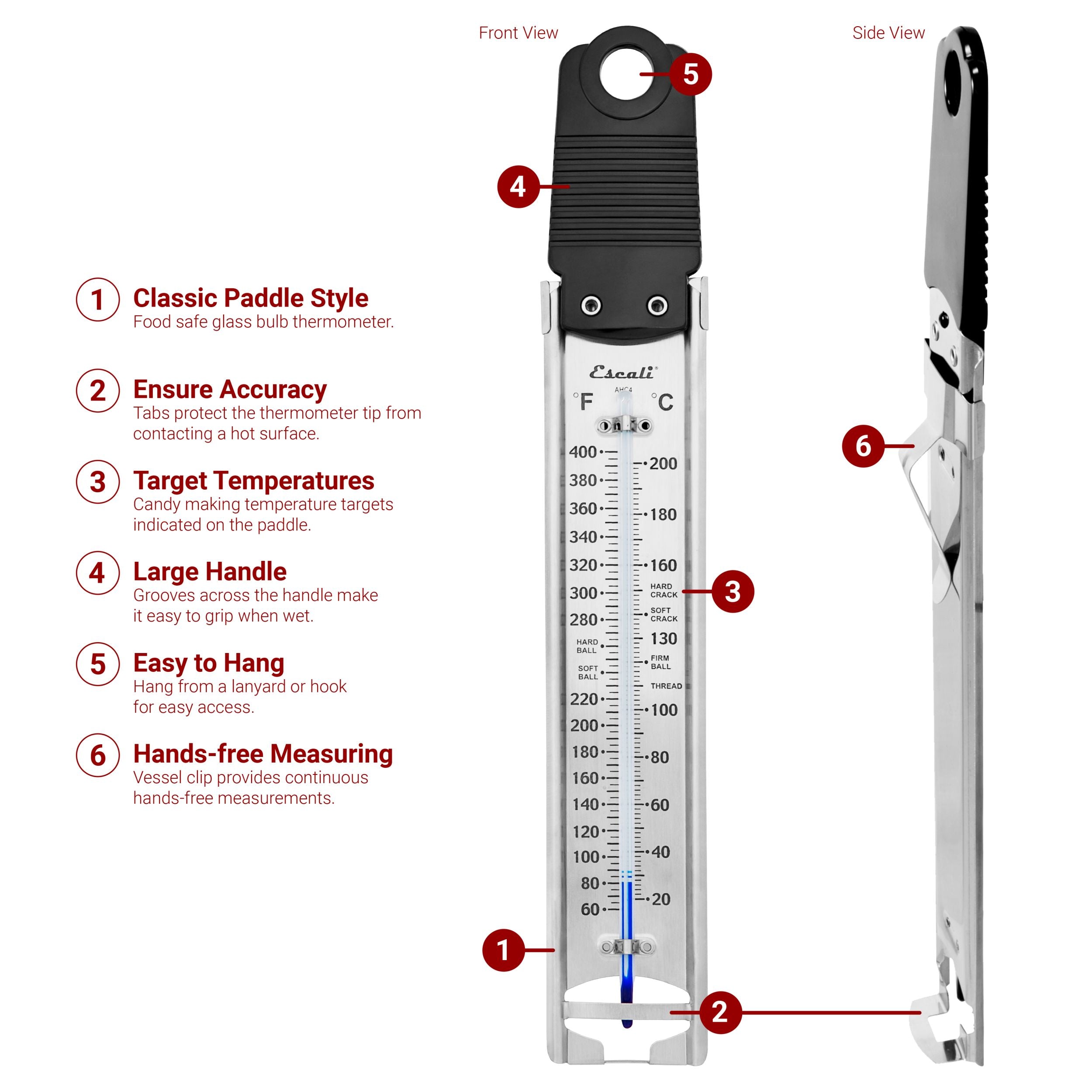 Stainless Steel Deep Fry & Candy Thermometer - Accurate Cooking & Baking Tool for Frying, Candy Making, and Oil Temperature Monitoring