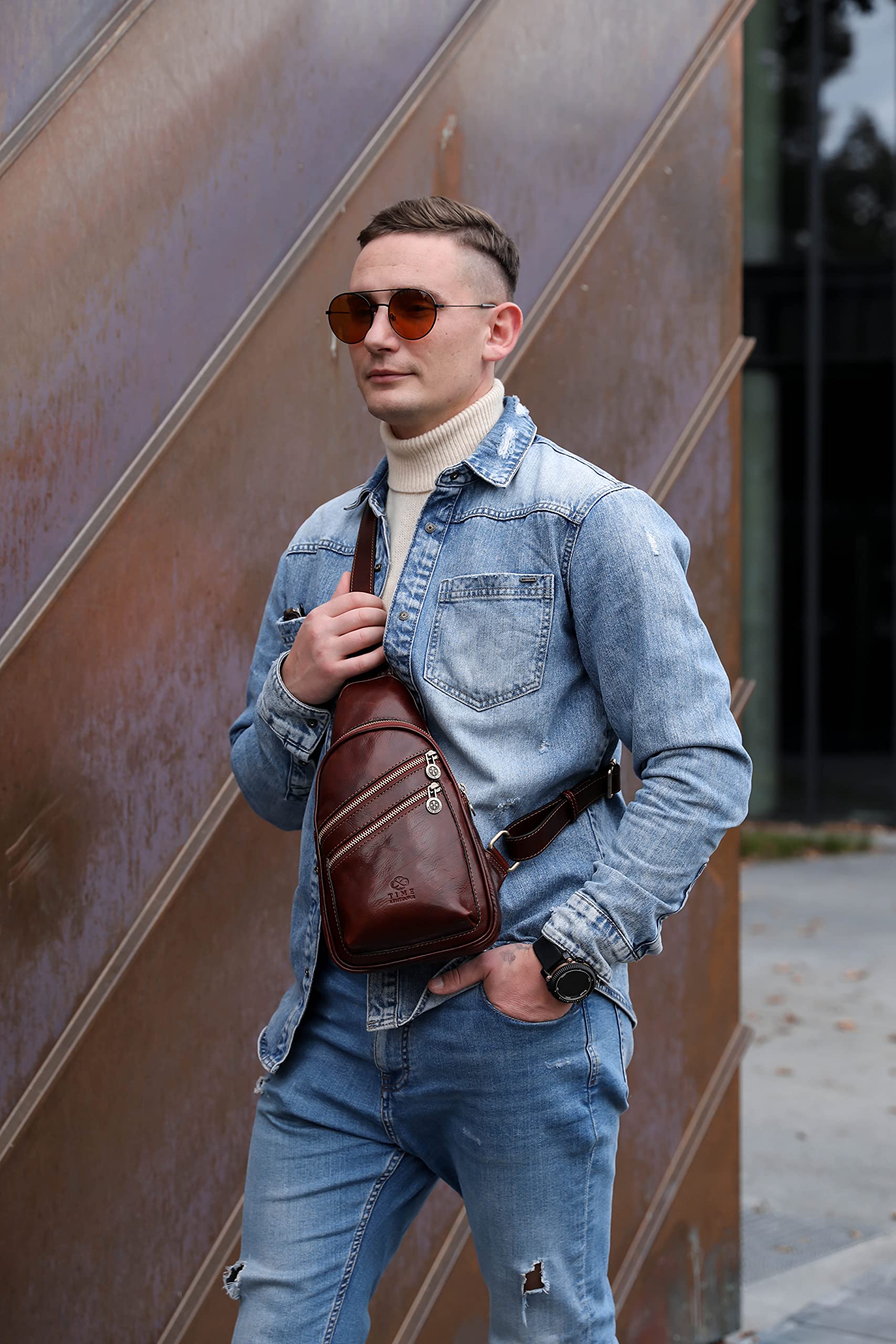 Durable Leather Crossbody Bag for Men & Women - Handmade Brown Messenger Shoulder Bag & Sling Backpack - Perfect for Travel, Work & Daily Use
