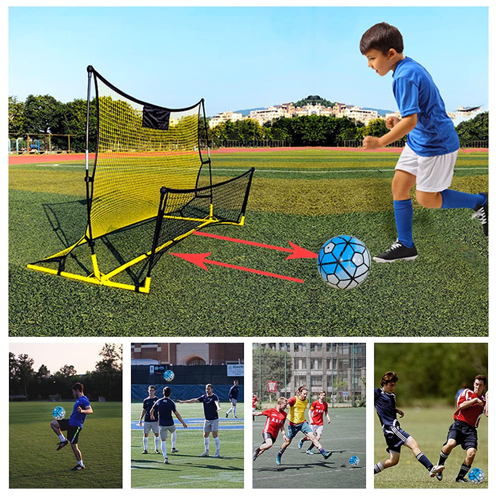 Portable 2-in-1 Soccer Rebounder Net 7ft x 4ft - Free Trainer & 23.6ft LED String Included - Improve Dribbling, Shooting & Passing Skills - Easy Carry Bag - Perfect for Backyard Training, Team Practice & Solo Drills