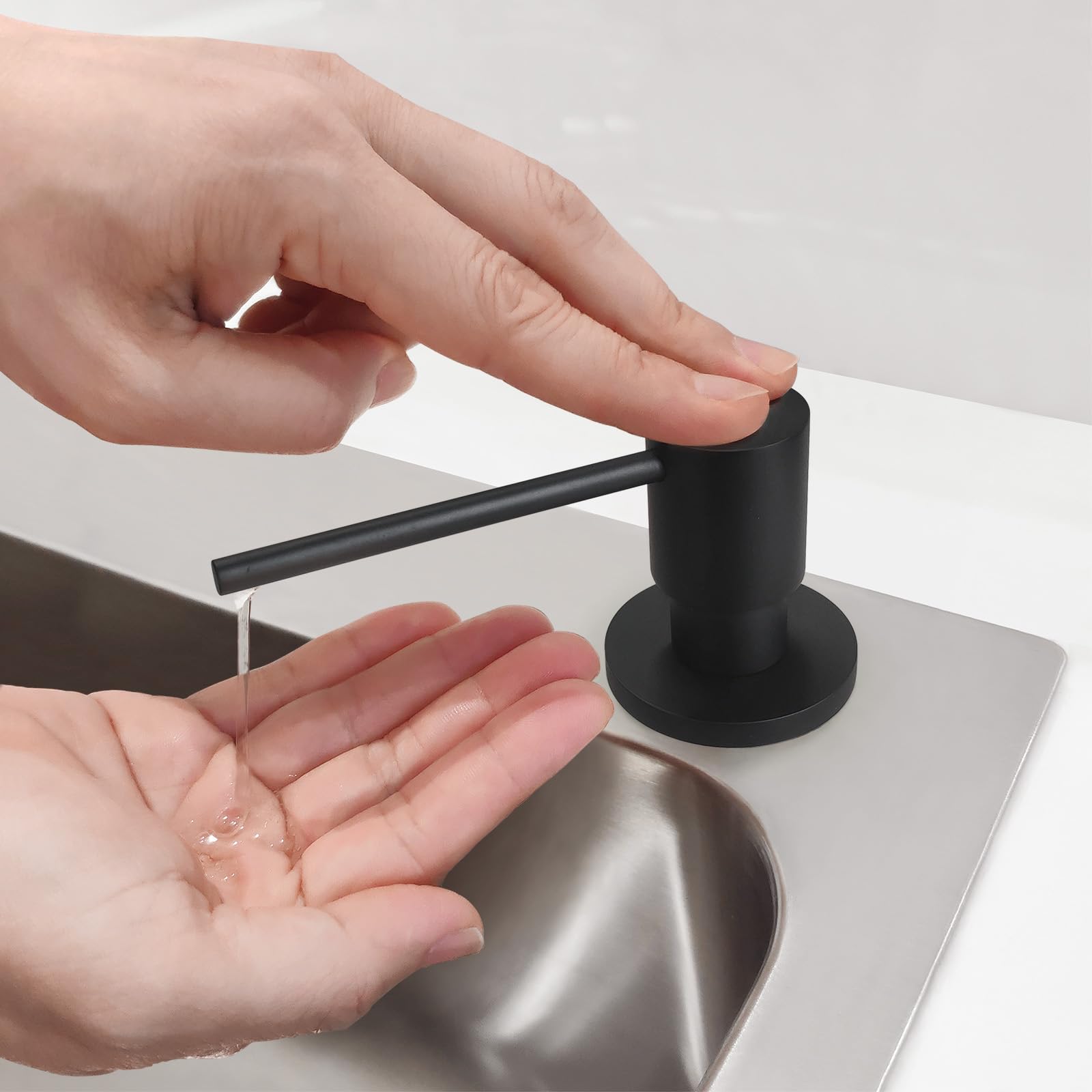 EADOT Matte Black All Brass Soap Dispenser - 17oz Top Refillable Kitchen Sink Soap Dispenser with Long Spout | Premium Countertop Soap Pump for Bathroom, Kitchen & Office Sink Areas