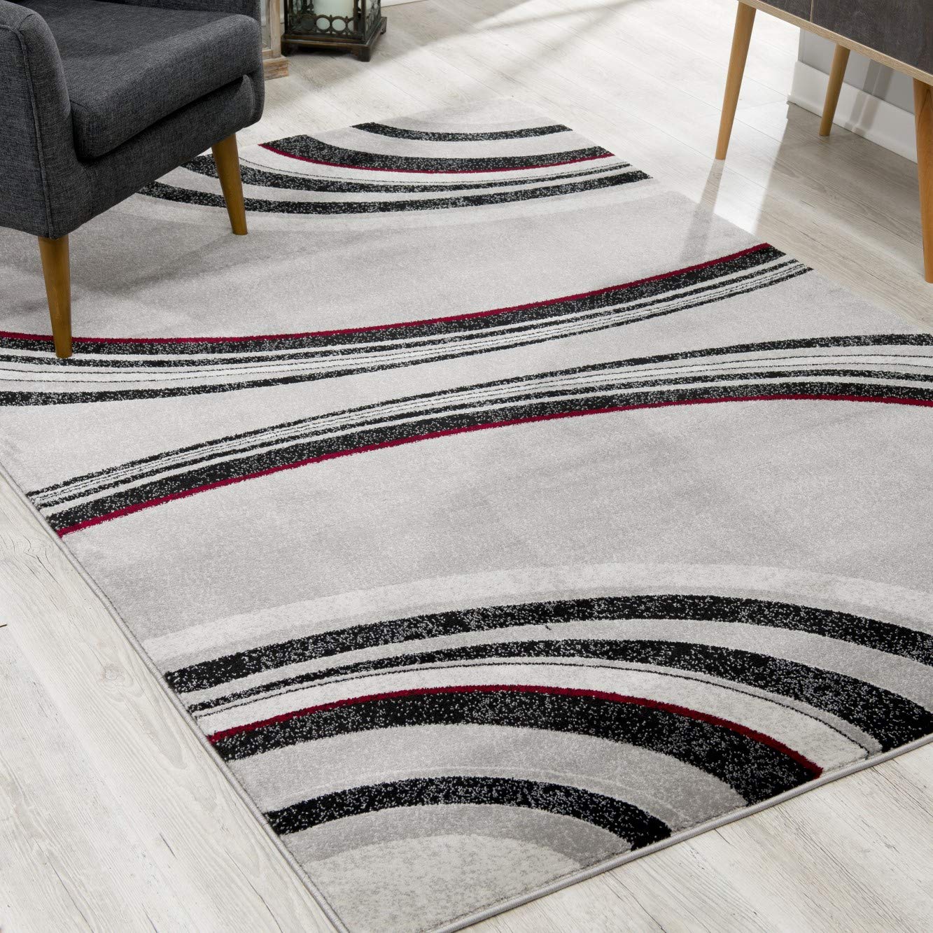 Modern Abstract Lines Grey Black Area Rug - 8' x 10' Non-Slip Indoor Rug for Living Room, Bedroom, Dining Room & Kitchen - Soft & Durable Home Decor for Cozy Spaces & Stylish Interiors