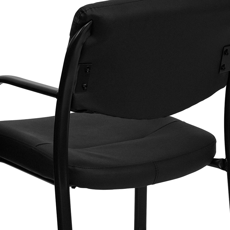 Premium FLASH Donny Black LeatherSoft Executive Side Reception Chair with Sled Base - Ergonomic Office Chair for Reception Areas, Waiting Rooms & Lobby Seating