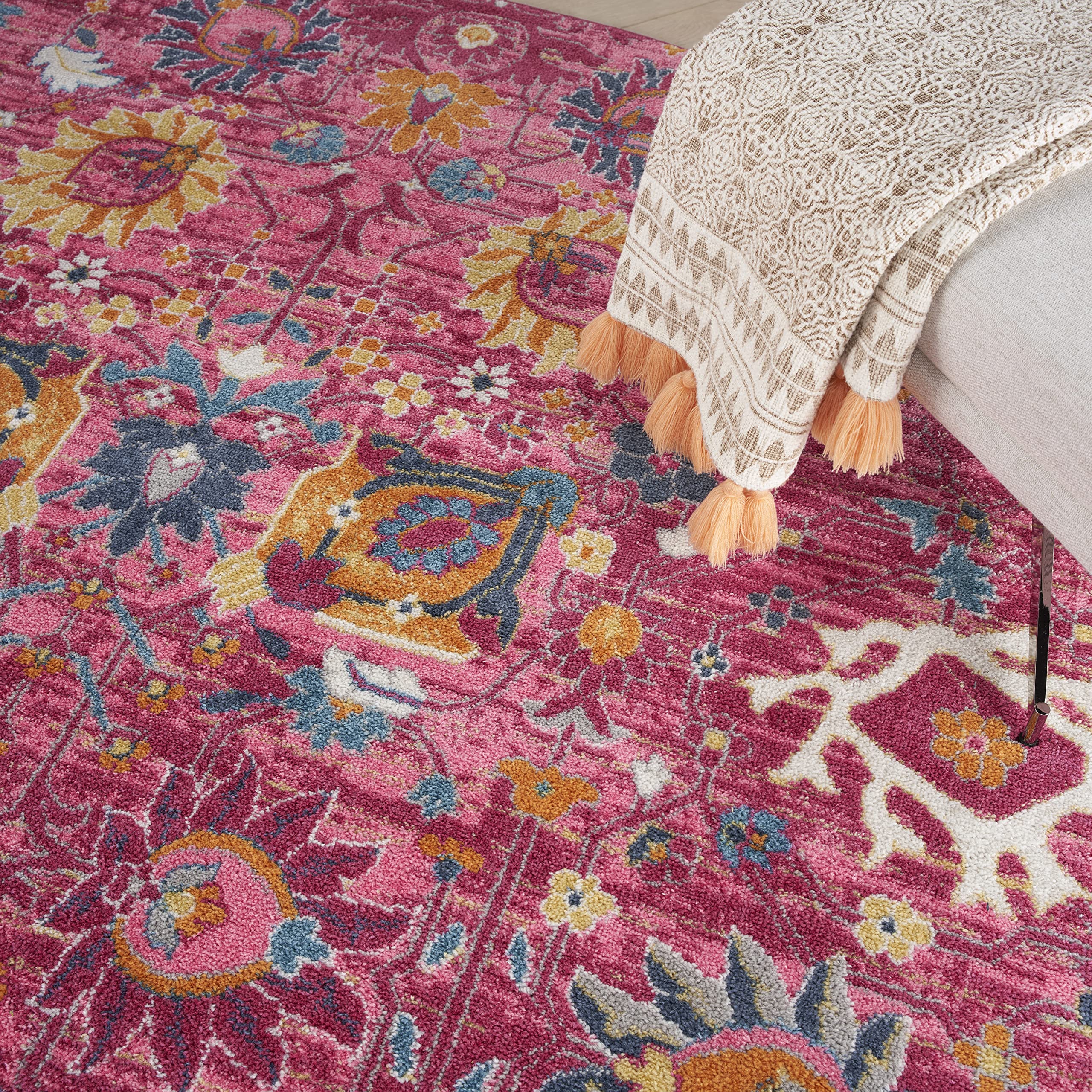 Nourison Passion Fuchsia 8' Round Area Rug - Boho Moroccan Style for Bedroom, Living Room, Dining Room & Kitchen - Easy to Clean & Non-Shedding - Perfect for Boho Chic Decor, Cozy Home & High Traffic Areas (8' Round)