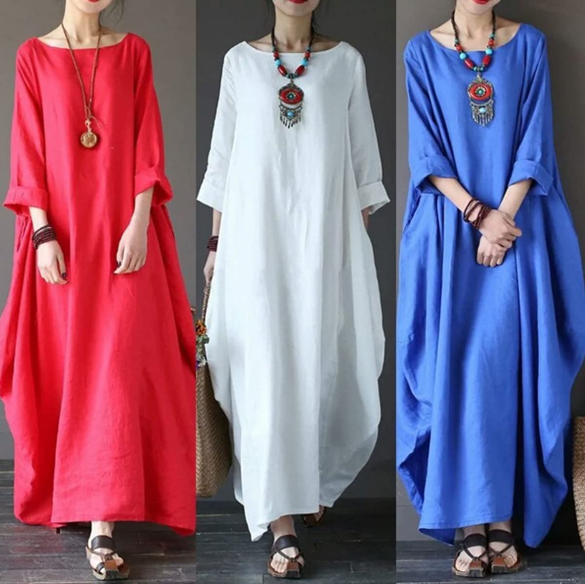 Women's Plus Size Cotton Linen Boho Dress - Long Sleeve Loose Caftan Beach Cover Up with Irregular Hem | Perfect for Summer Vacations, Beach Parties and Casual Outings