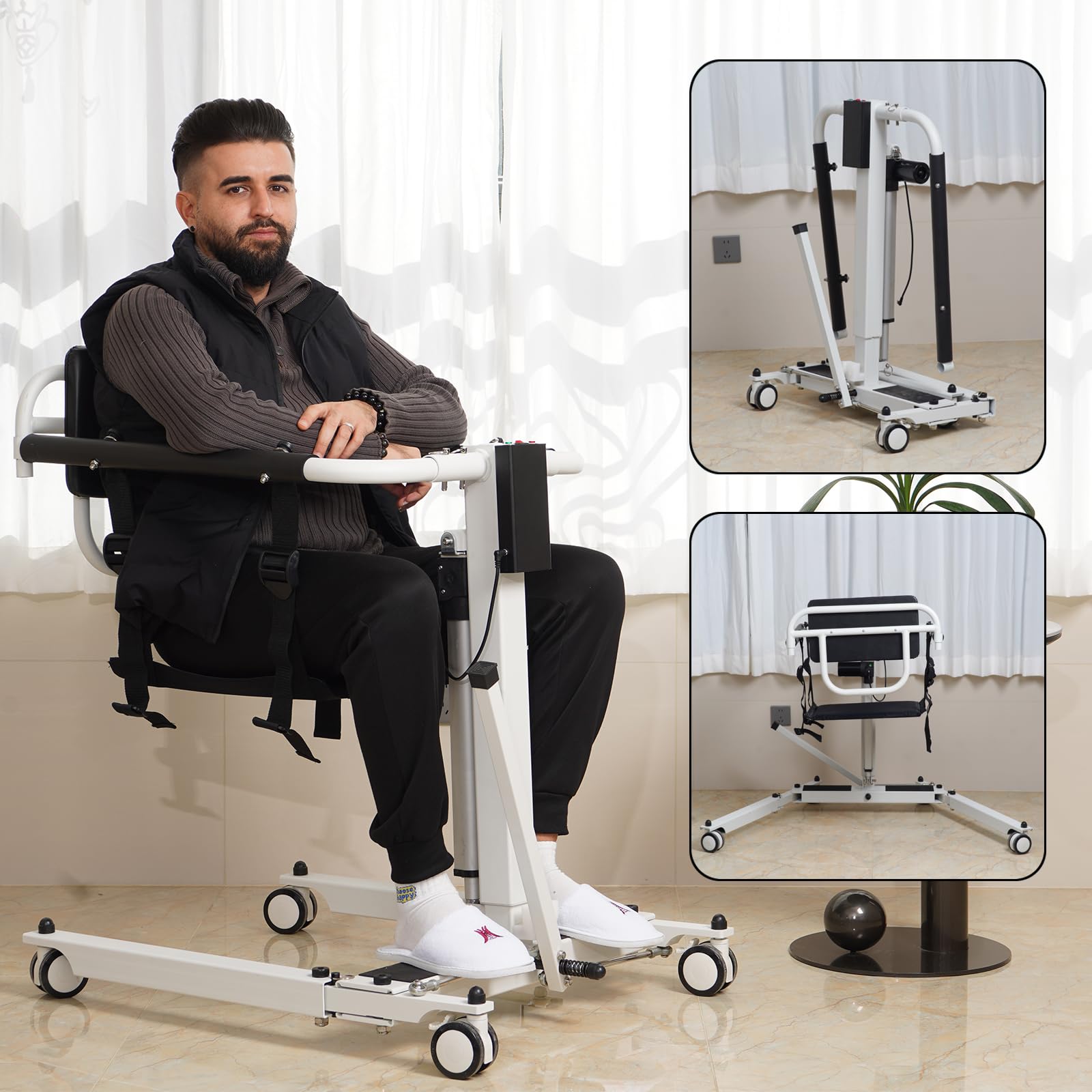 Electric Patient Lift Transfer Chair - Foldable & Portable Lift Wheelchair for Home, Car & Commode Use - Ideal for Seniors & Elderly Care - Assistive Mobility Device for Safe Toilet & Bed Transfers
