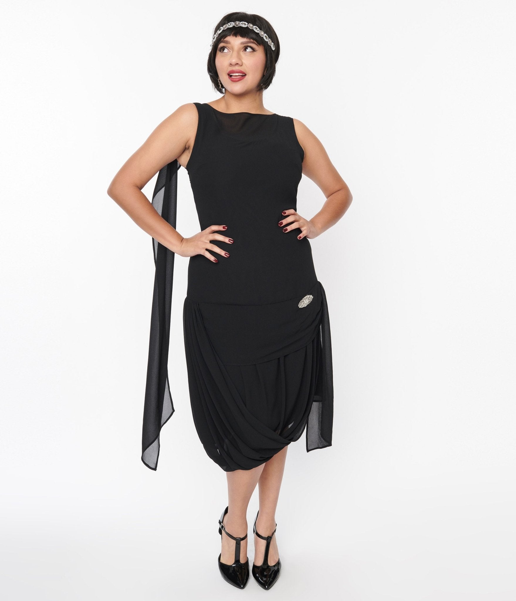 Vintage 1920s Black Flapper Dress - Roaring 20s Gatsby Style Draped Evening Gown for Women | Perfect for Costume Parties, Halloween, Themed Events & Jazz Age Inspired Outfits