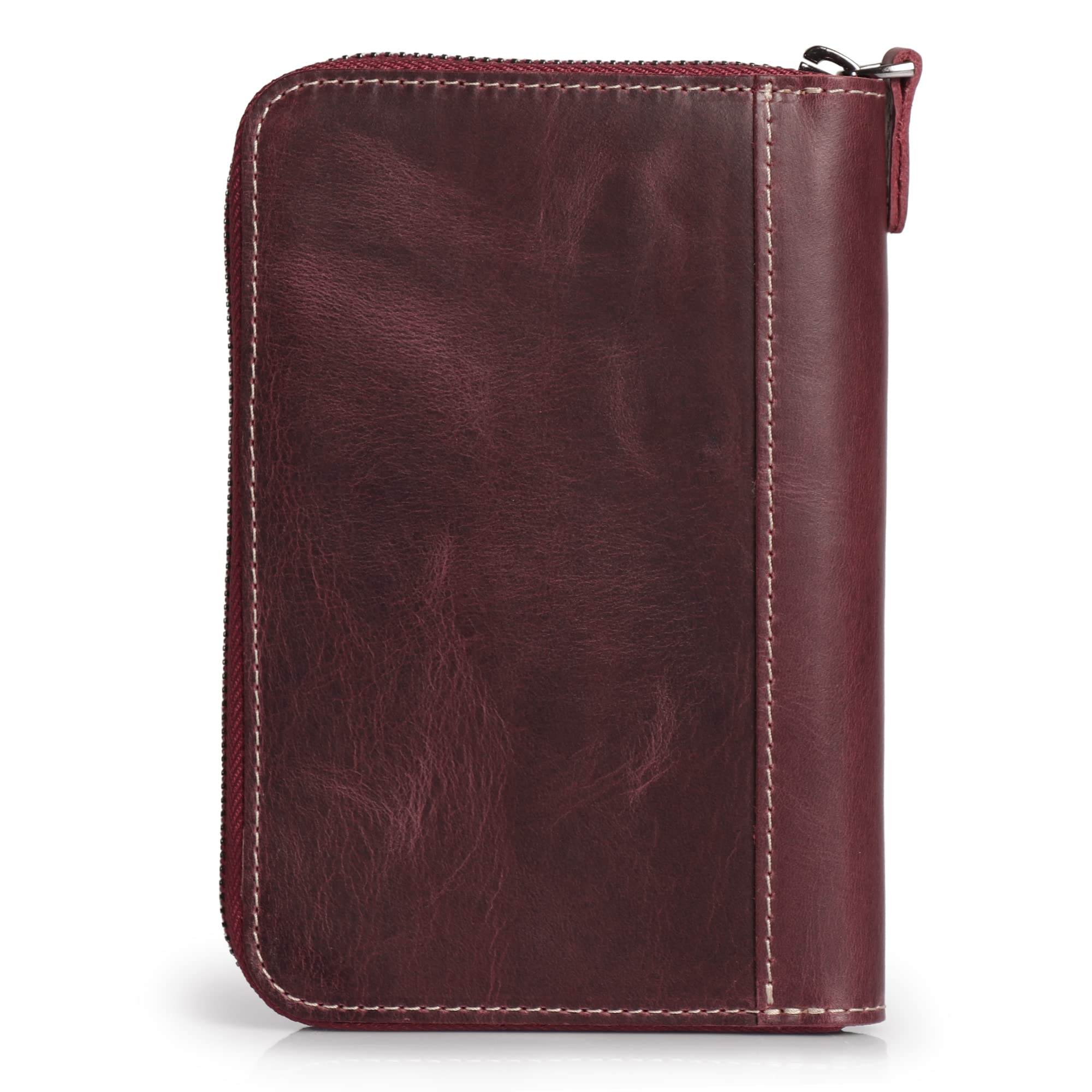 Premium Genuine Leather Padfolio with Notepad, Pencil Holder & Zipper Closure - Professional Business Organizer for Meetings, Office & Gifts (Damson Color)