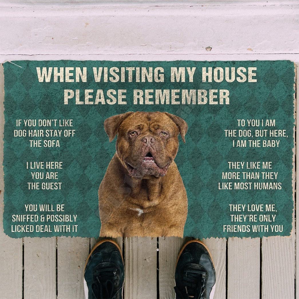 3D Remember Dogue de Bordeaux Kennel Rules Non-Slip Entrance Door Mat 24x36 Inches - Perfect for Home Entryway, Front Porch & Pet-Friendly House Decor Gift