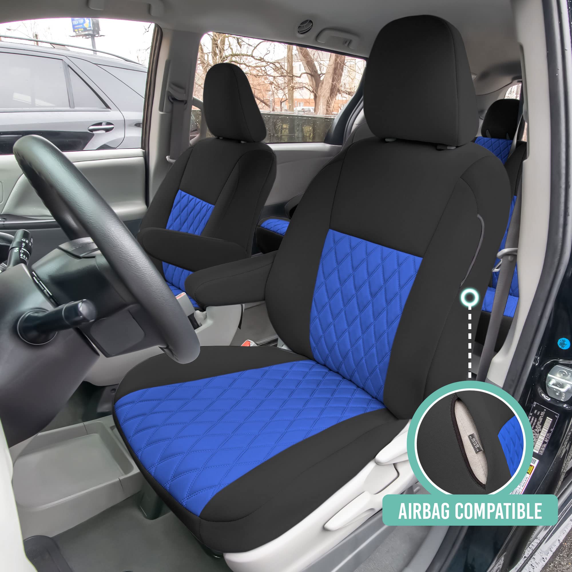 Premium Custom Fit Car Seat Covers for 2011-2020 Toyota Sienna 7-Passenger | Full Set Neoprene Seat Protectors | Waterproof & Washable Auto Seat Covers in Blue | Perfect for Family Road Trips & Daily Commutes