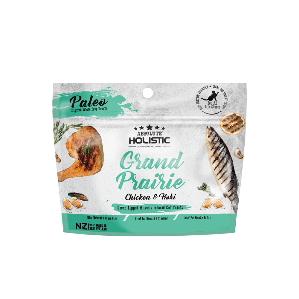 Absolute Holistic Air Dried Cat Treats - Grain Free, Natural Chicken & Hoki Recipe, 50g - Healthy Snacks for Indoor & Outdoor Cats, Training Rewards & Daily Treats