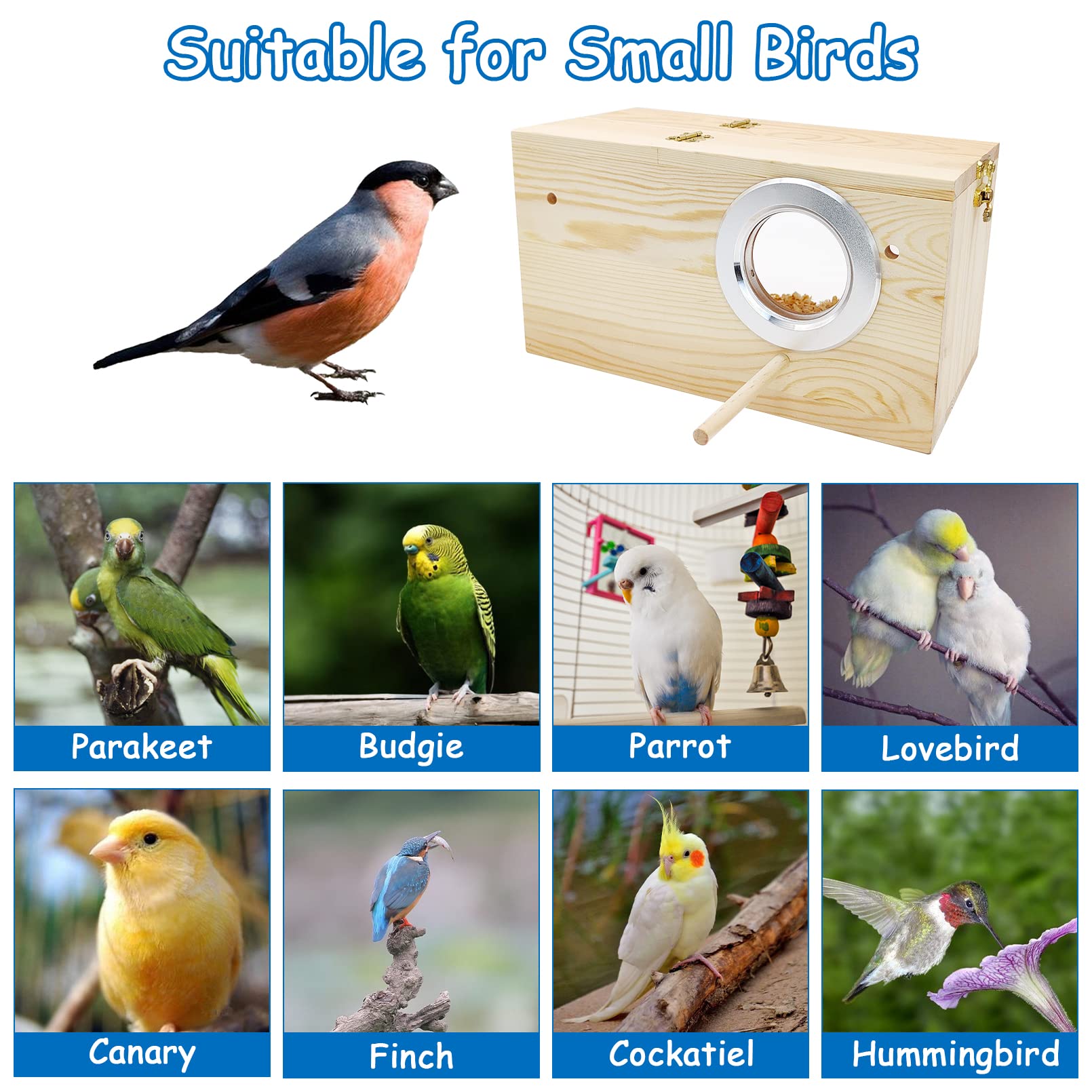 BNOSDM Large Transparent Parakeet Nesting Box - Wooden Bird House with Perch for Cage, Breeding & Nesting - Perfect for Parrots, Lovebirds, Budgerigars - Ideal for Bird Watching & Safe Breeding at Home
