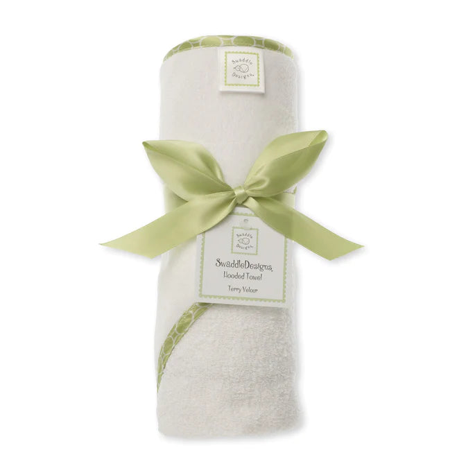Terry Velour Hooded Towel for Kids - Soft Mini Mod Circles Trim, Kiwi Green (BGB 0056) | Baby Bath, Beach & Pool Accessories