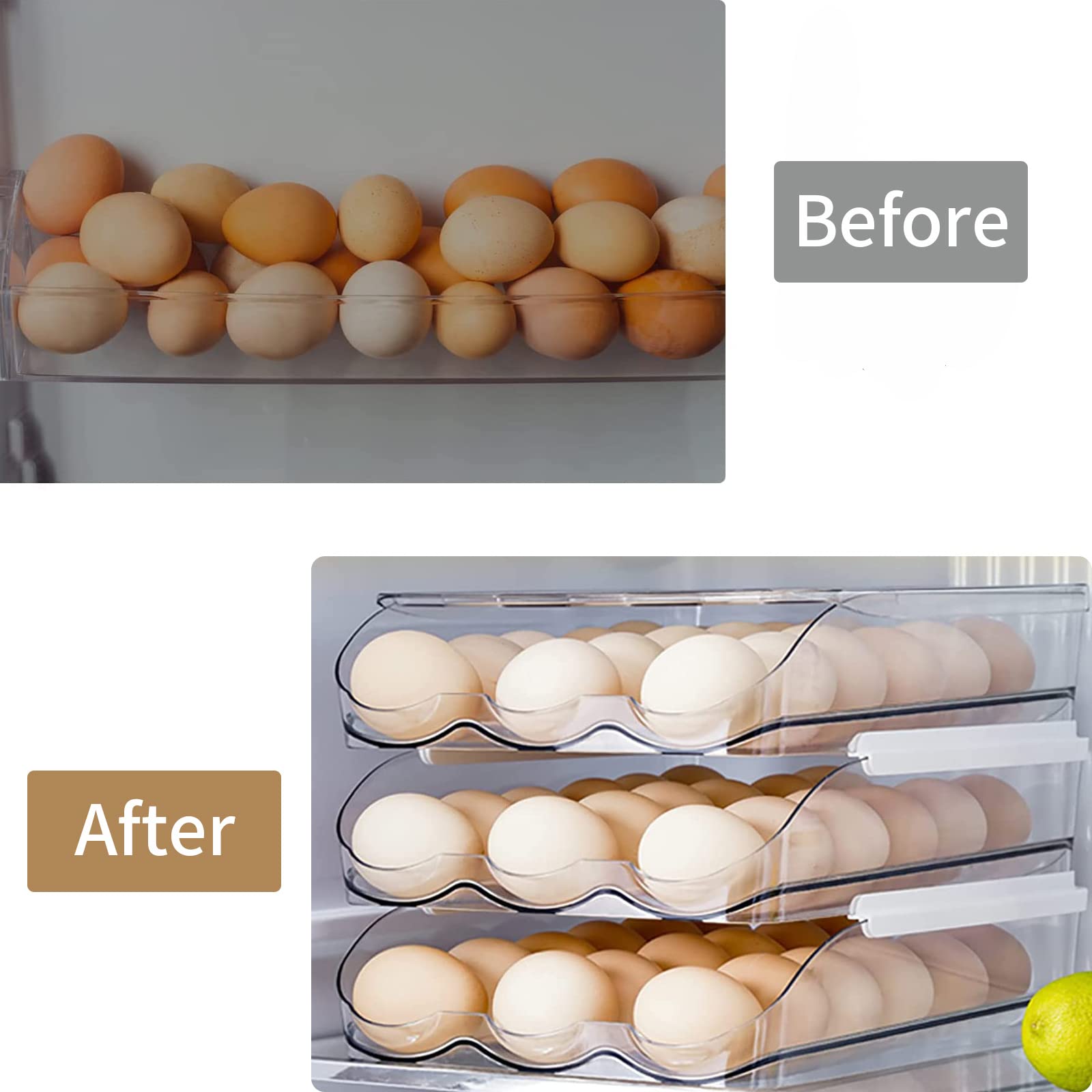Auto Rolling Egg Storage Container for Fridge - 2 Layer Kitchen Organizer with Lids | Perfect for Fresh Egg Storage, Space Saving Fridge Organization & Easy Access in Breakfast Cooking