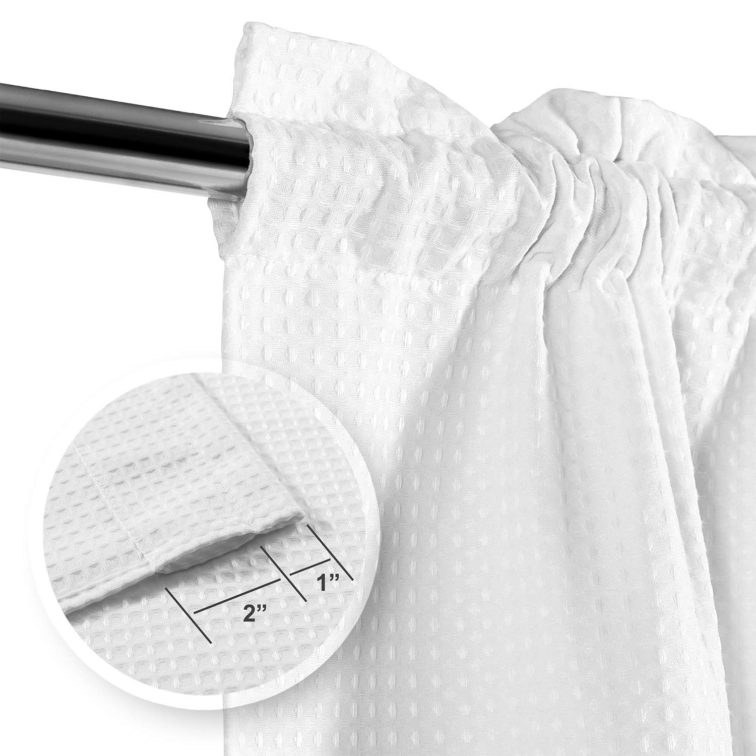 Waffle Weave Half Window Tier Curtains - 54 Inch Length for Small Kitchen & Bathroom Windows (Set of 2) | Waterproof, Washable, White | 36