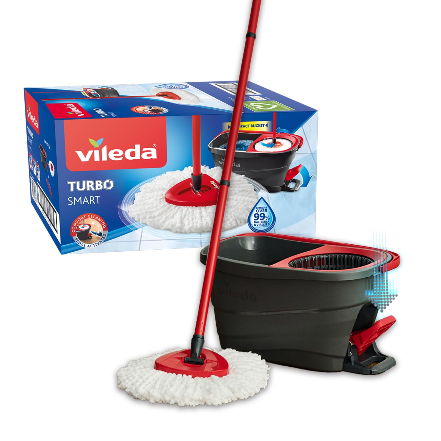 Vileda Turbo Smart Microfiber Wet Mop - Premium Floor Cleaning System for Hardwood, Tile & Laminate Floors - Easy to Use & Washable Mop Head for Home & Office Cleaning