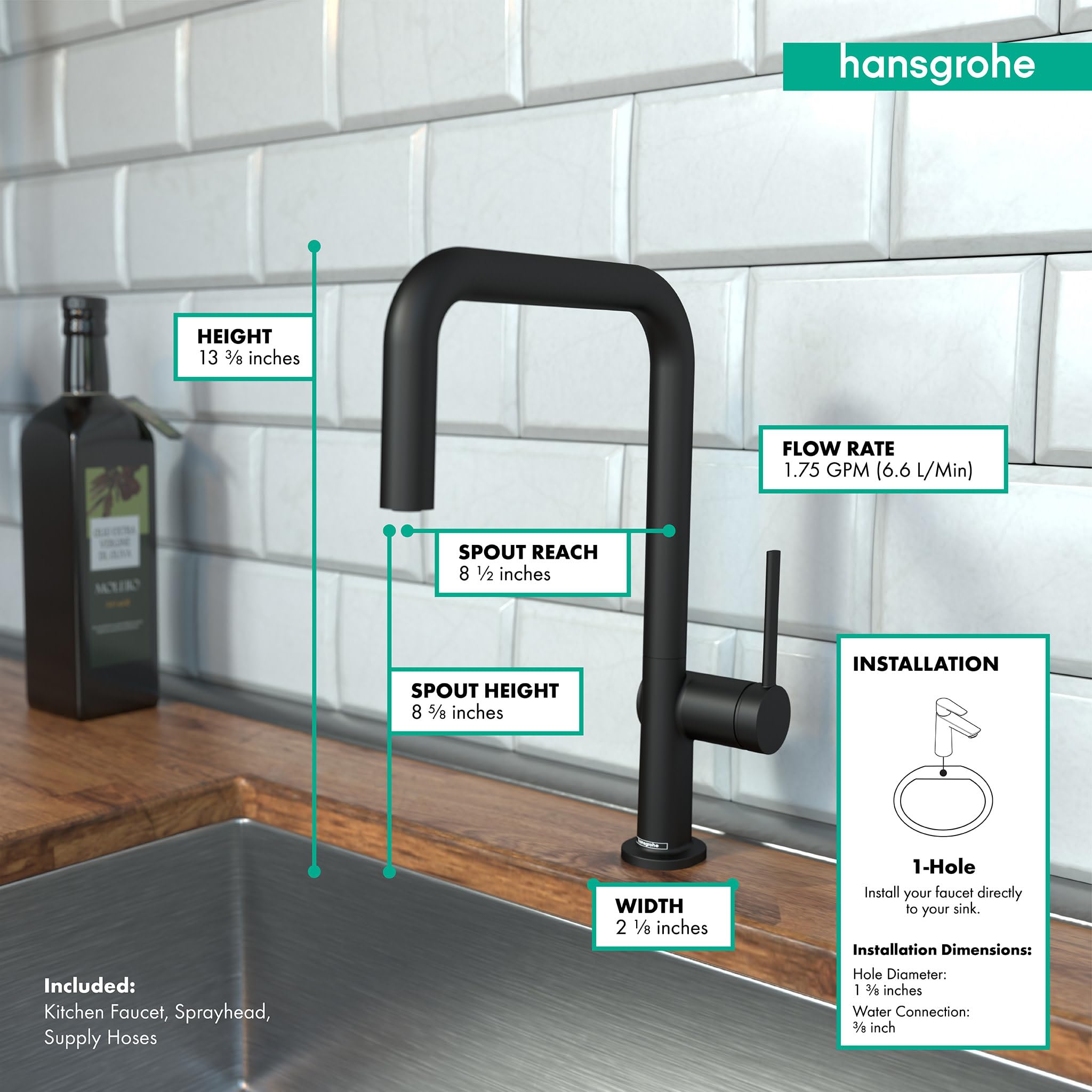 Hansgrohe Talis N Black High Arc Pull-Down Kitchen Faucet with Swivel Spout - Matte Black Finish (Model 72806671) - Perfect for Modern Farmhouse & Industrial Style Kitchens