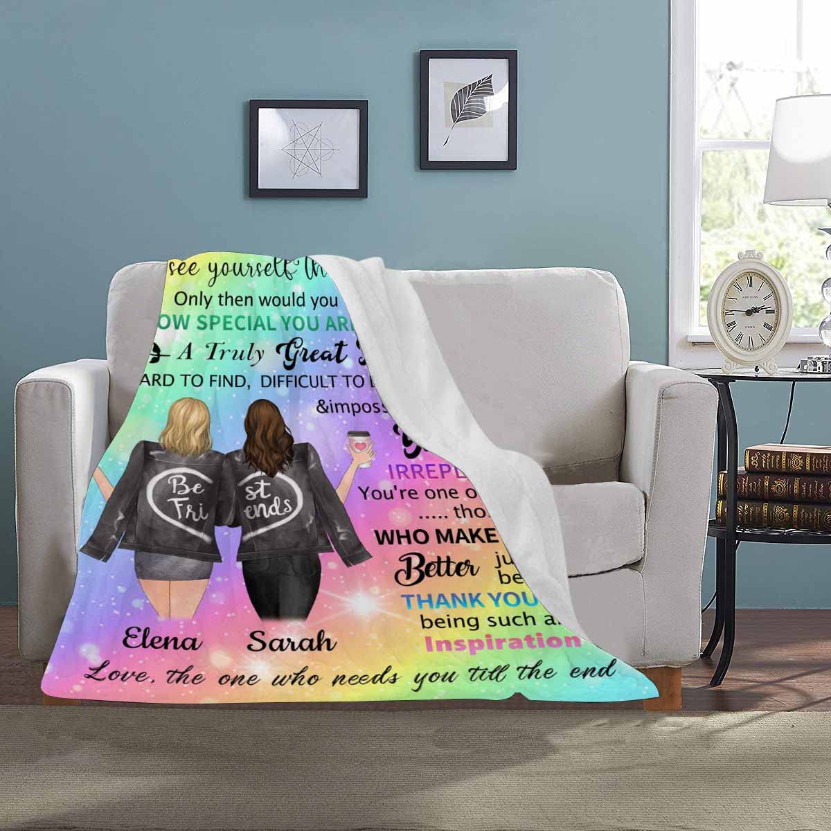 Personalized Best Friend Blanket - Custom Photo & Text Throw Blanket 60x80 - Thoughtful Birthday Gift for Women, Teen Girls & Sisters - Perfect for Long Distance Friendship, BFF Gifts & Cozy Nights