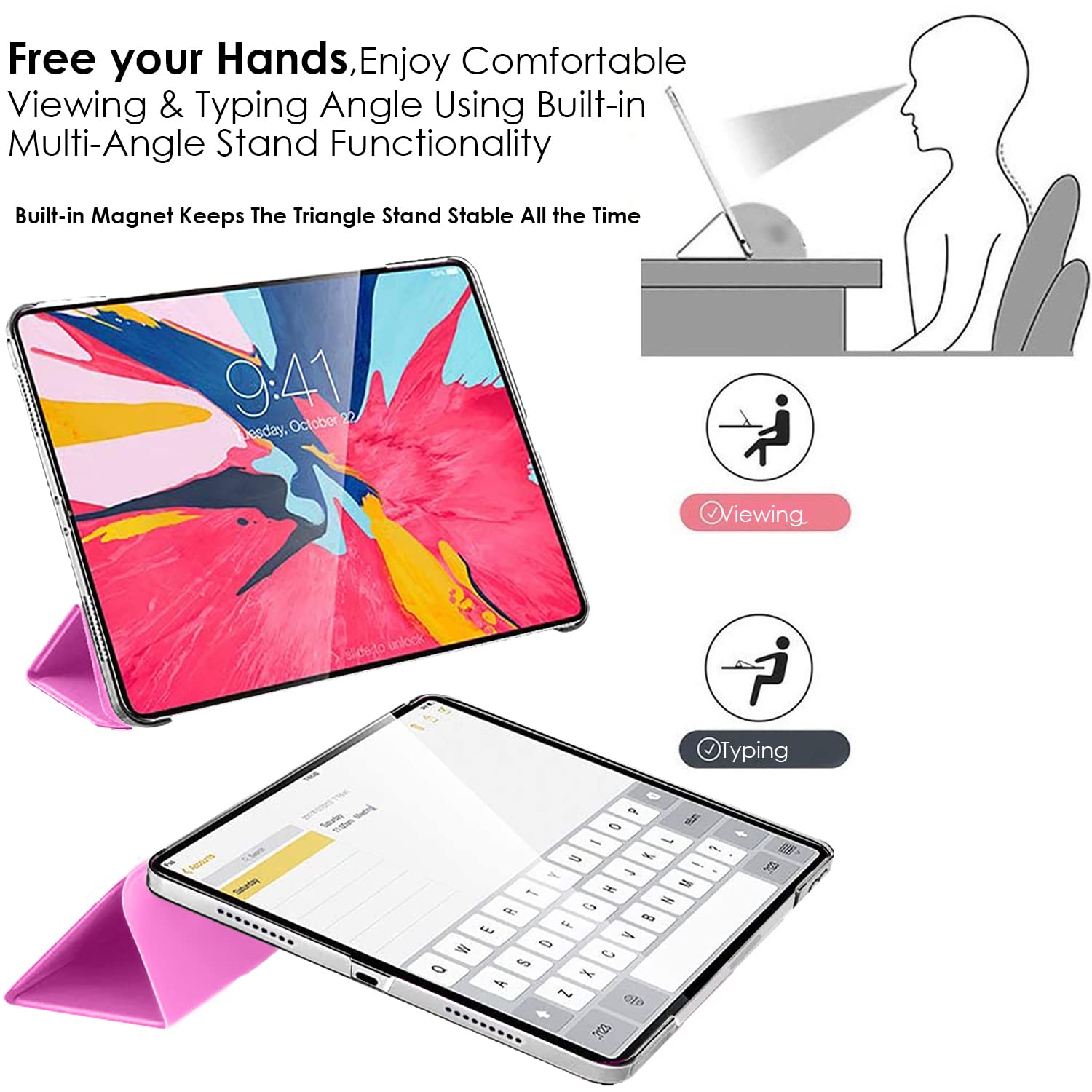 DuraSafe Slim Lightweight Protective Case for iPad Pro 11 2nd Generation (2020) - Frosted PC Dual Angle Stand Cover with Front & Back Protection - Light Magenta | Perfect for Work, Travel & Everyday Use