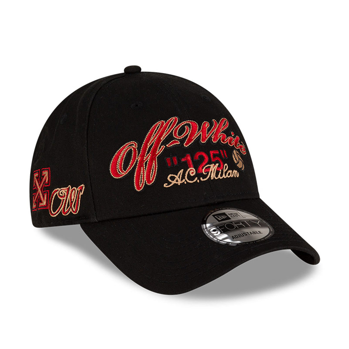 Off White x AC Milan 9FORTY Adjustable Snapback Cap - Black Official Football Fan Hat for Men & Women | Perfect for Game Day, Streetwear & Sports Fashion