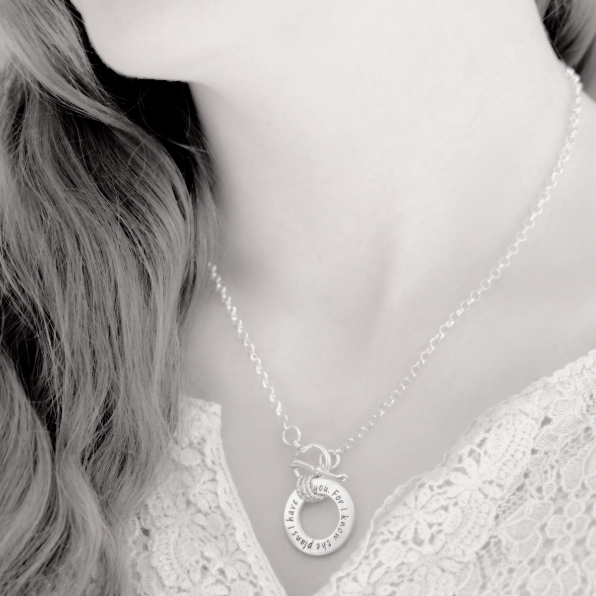 Personalized Sterling Silver Engraved Scripture Toggle Washer Necklace - Custom Bible Verse Jewelry for Women - Perfect for Baptism, Confirmation & Spiritual Gifts