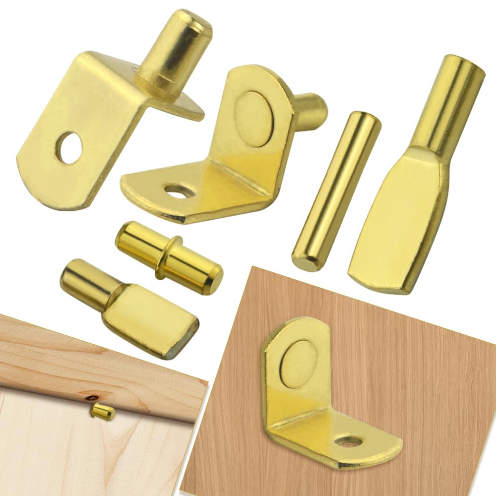 WMYCONGCONG 120-Piece Shelf Bracket Pins Assortment Kit - 4 Styles Metal Nickel Plated & Gold Cabinet Pegs for Furniture, Wardrobe, Bookshelf, Closet & Kitchen Shelving | Perfect for Home Office Organization & DIY Wood Shelf Support