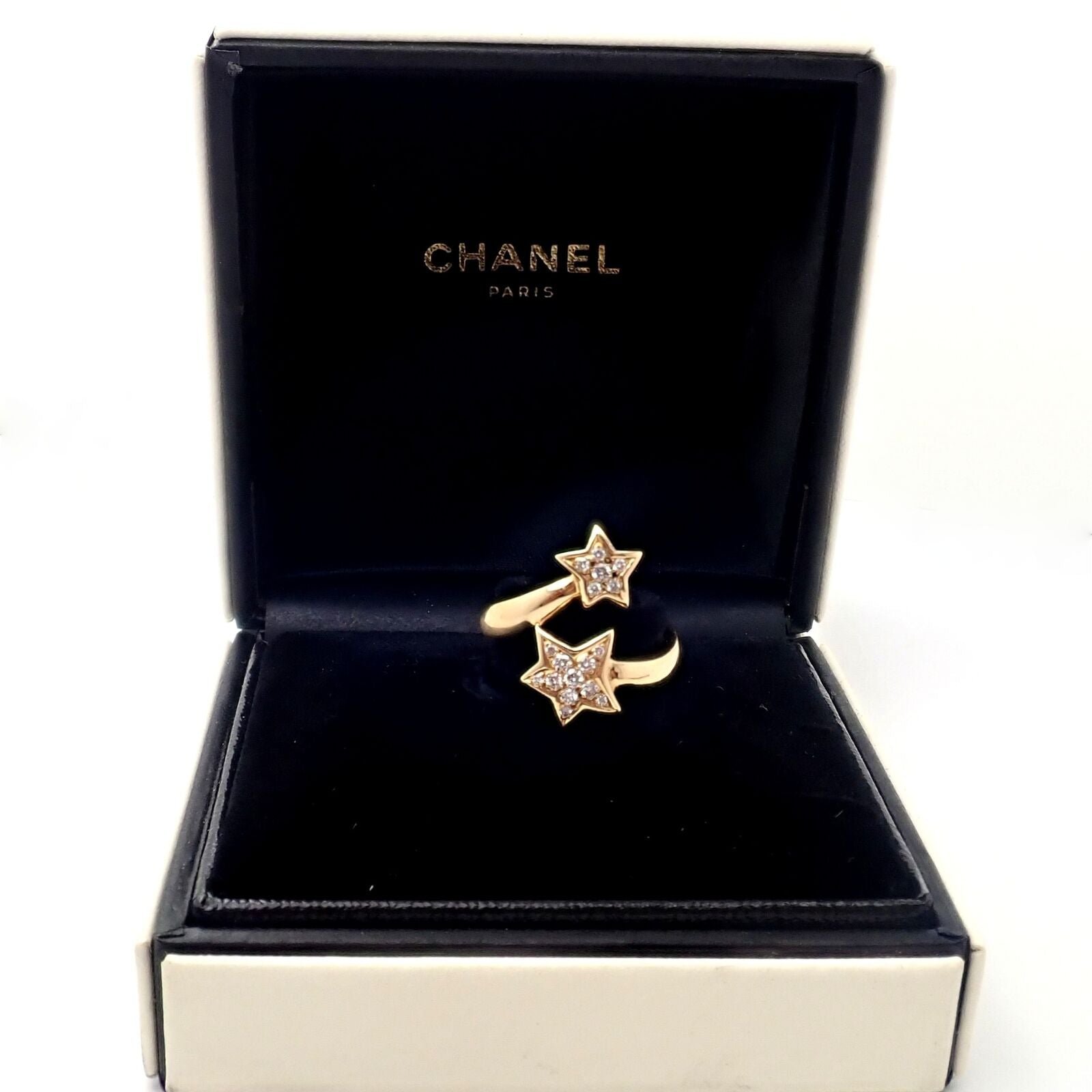 Authentic Chanel Comete 18K Yellow Gold Star Diamond Cocktail Ring for Women - Luxury Statement Jewelry for Parties, Weddings & Special Occasions