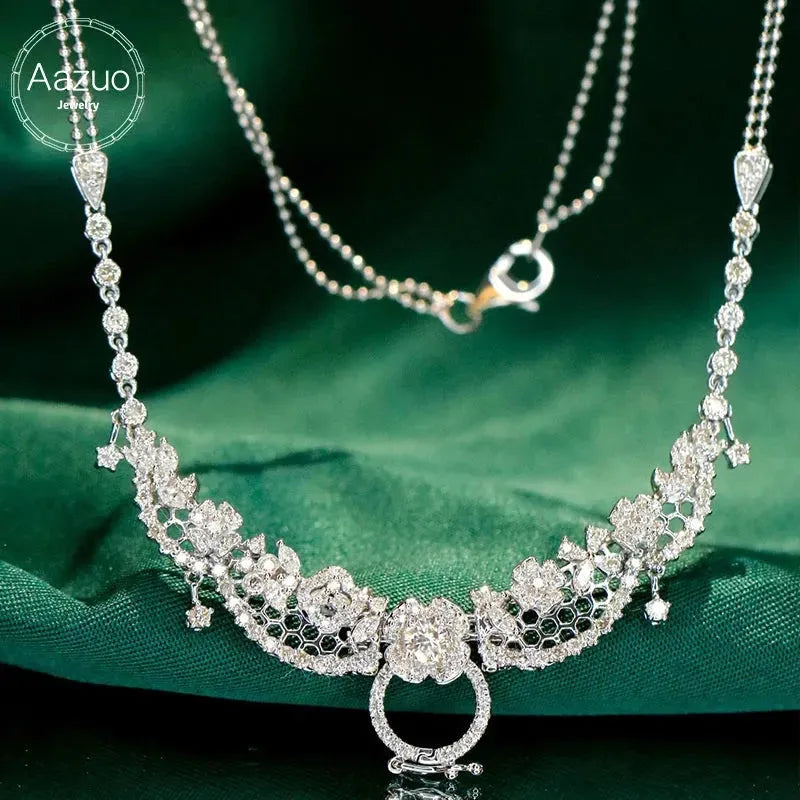 18K White Gold Diamond Flower Necklace for Women - 1.7ct Genuine Diamonds Luxury Pendant Gift for Anniversary, Birthday & Special Occasions | Elegant Party Jewelry & Senior Gift Idea