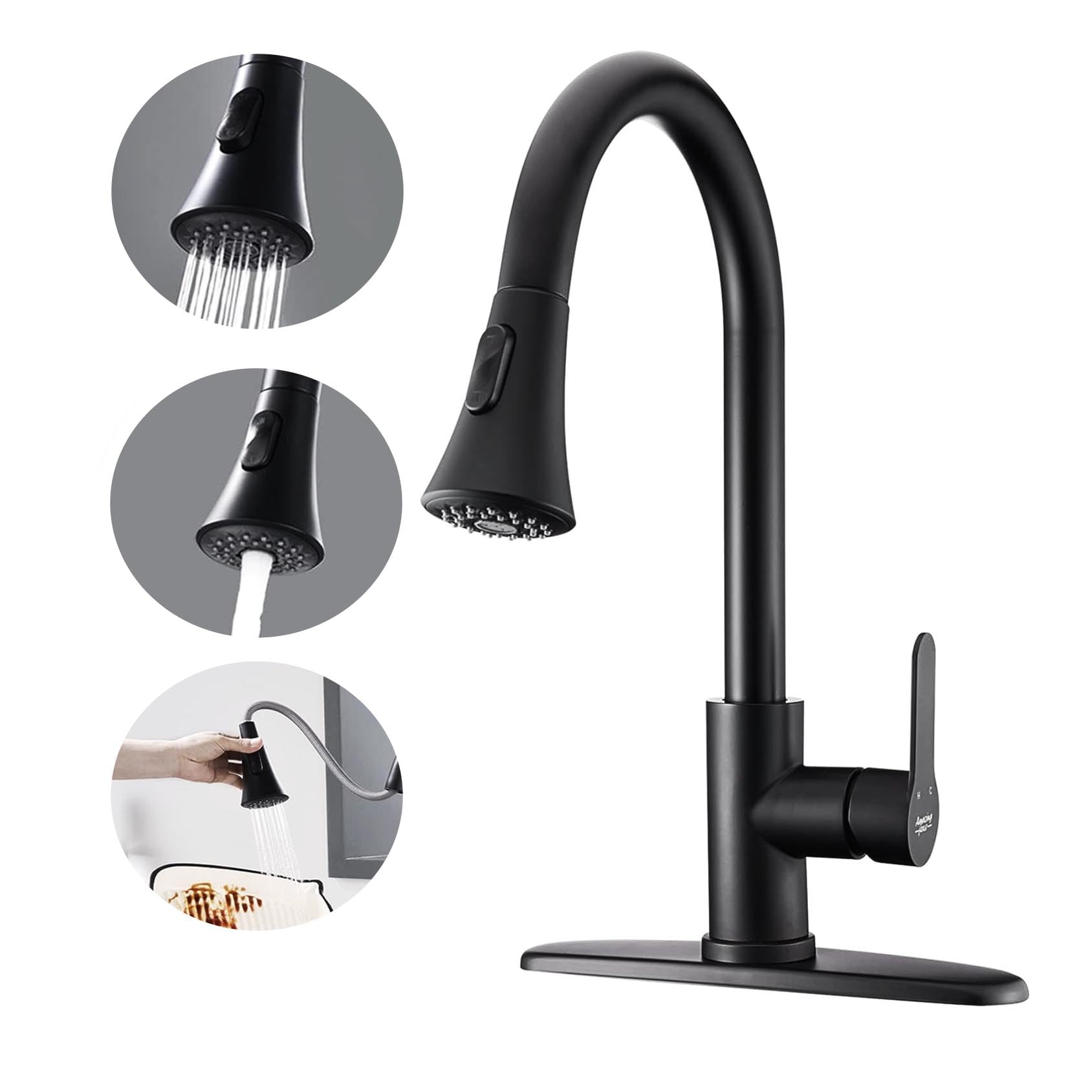 Stainless Steel Pull Down Kitchen Faucet with 2 Spray Modes - Single Handle Matte Black Sink Faucet 1.8GPM for RV, Laundry & Home Kitchen - Perfect for Washing Dishes, Filling Pots & Cleaning Sinks