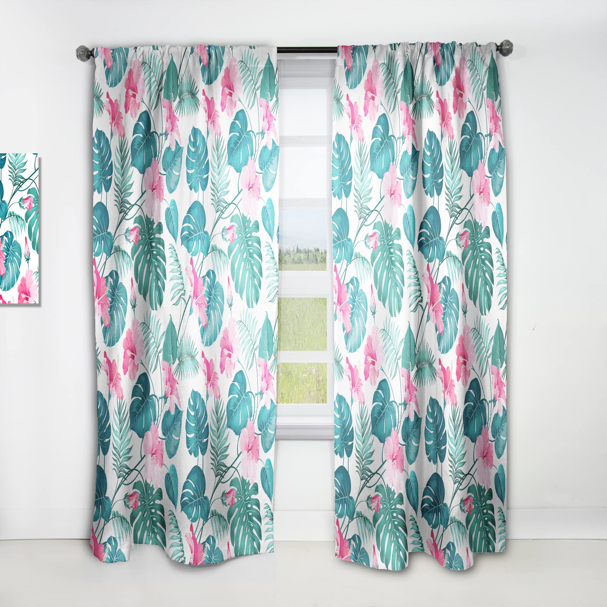 DesignQ Thermal Insulated Curtains - Tropical Botanicals & Flowers Pattern, 52x90 Inch Single Panel for Bedroom & Living Room - Energy Saving, Blackout Drapes for Home Decor