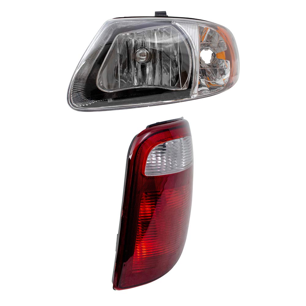 Brock Replacement Halogen Headlights and Tail Lights Set for 2001-2003 Dodge Caravan Chrysler Town & Country Plymouth Voyager - Enhanced Night Visibility & Safety Driving