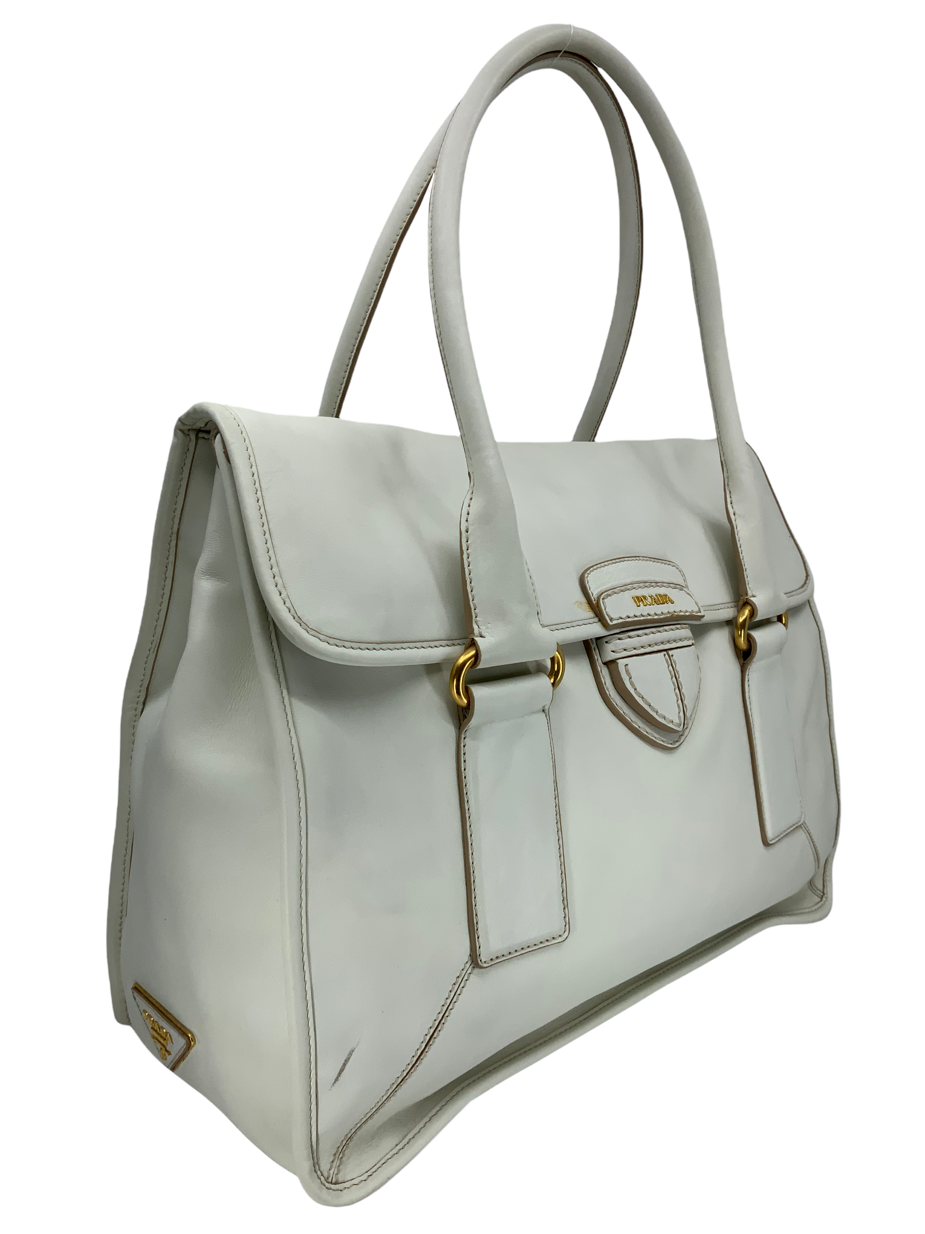 PRADA Leather Pattina Large Shopping Tote Bag for Women - Genuine Leather Handbag, Luxury Designer Purse for Work, Travel & Everyday Use