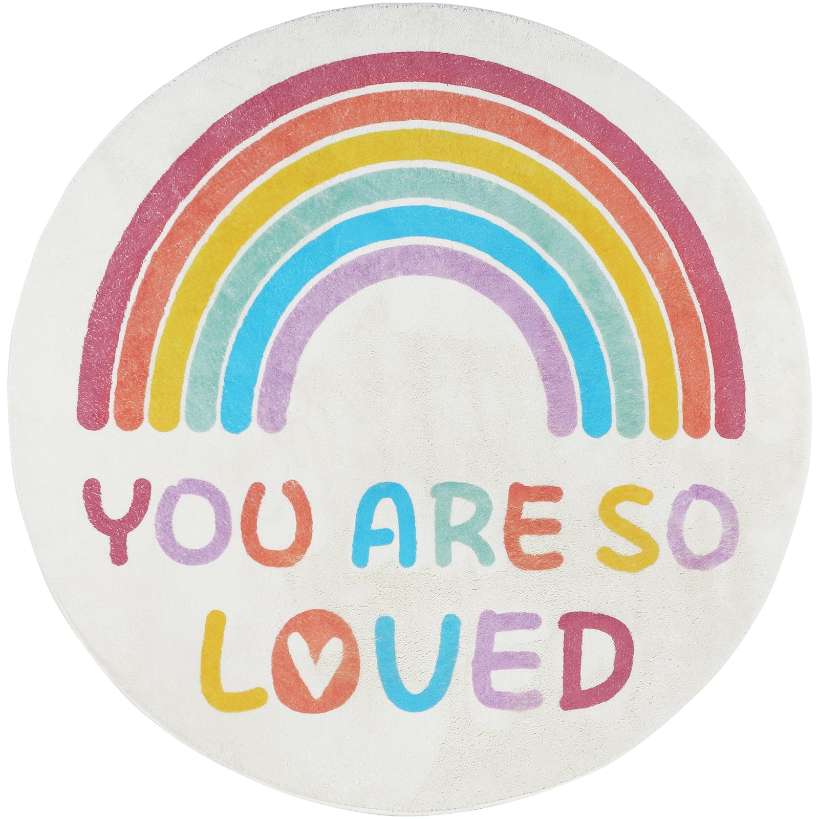 Topotdor Rainbow Round Rug for Girls Bedroom - Colorful Boho Nursery Area Rug, Ultra Soft Machine Washable Kids Play Mat, 63