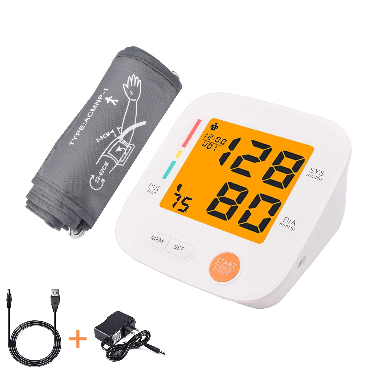Accurate Digital Automatic Blood Pressure Monitor for Home Use - Upper Arm Cuff with Large LCD Display, Pulse & Hypertension Measurement, Memory Storage for 2 Users (White) | Ideal for Elderly Care & Family Health Monitoring