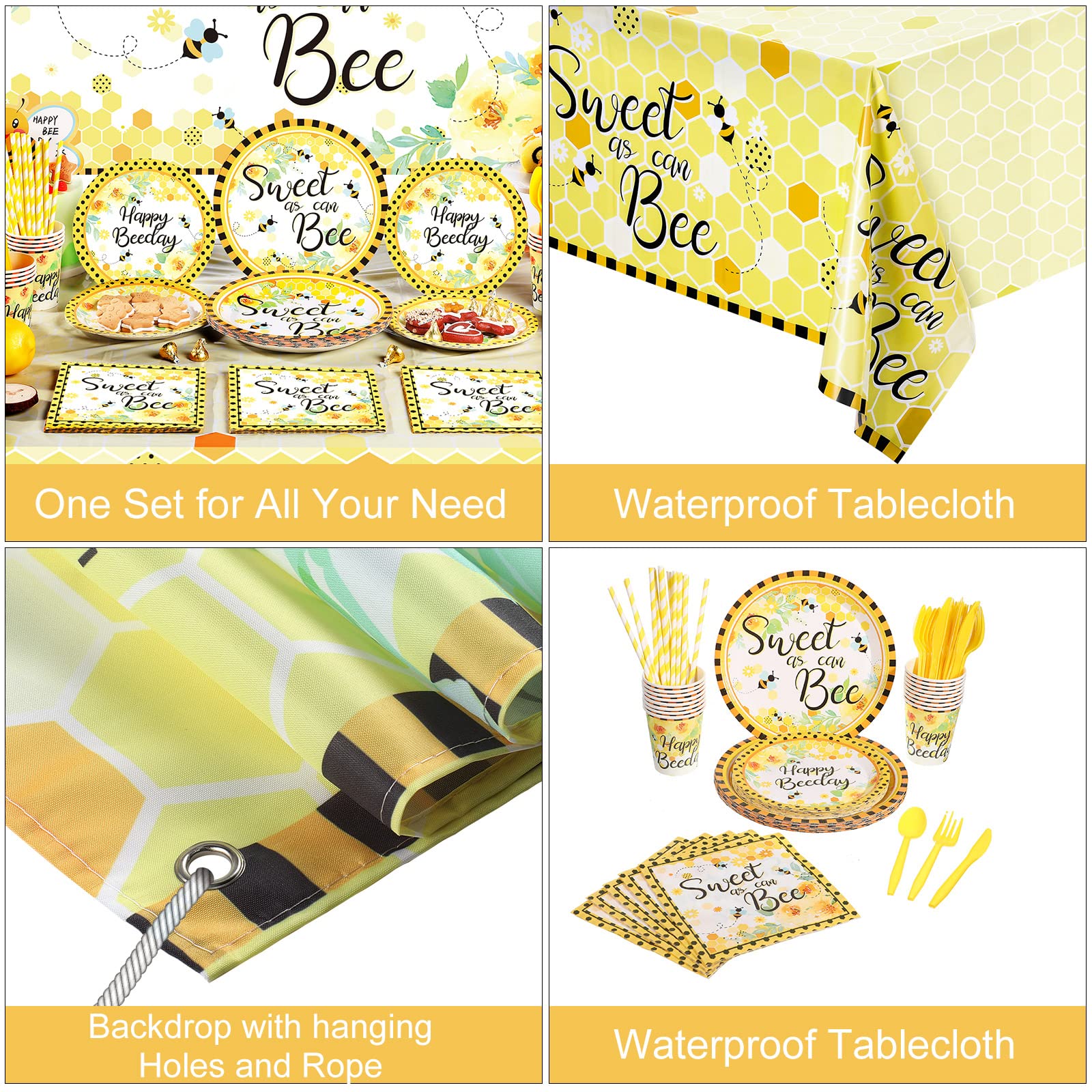 Tatuo 190 Pcs Bee-Themed Party Decorations Kit - Sweet as Can Bee Baby Shower Backdrop, Gender Reveal & Kids Birthday Party Supplies | Perfect for Nursery Decor, First Birthday, and Spring Themed Celebrations