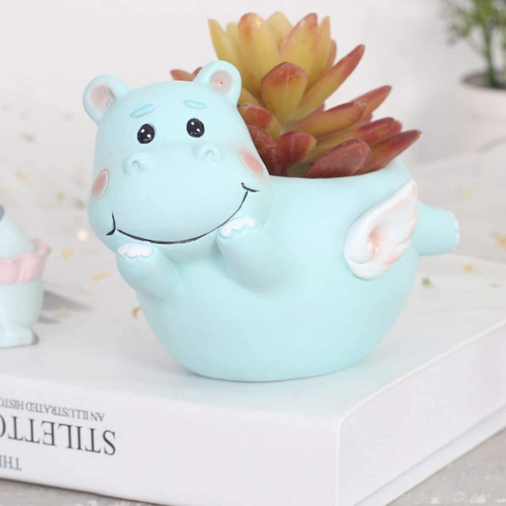 Resin Cartoon Succulent Planter - Cute Hippo-Shaped Flower Pot for Plants, Home & Office Desktop Decoration | Perfect for Small Succulents, Cacti, and Air Plants in Living Room, Bedroom, or Workspace