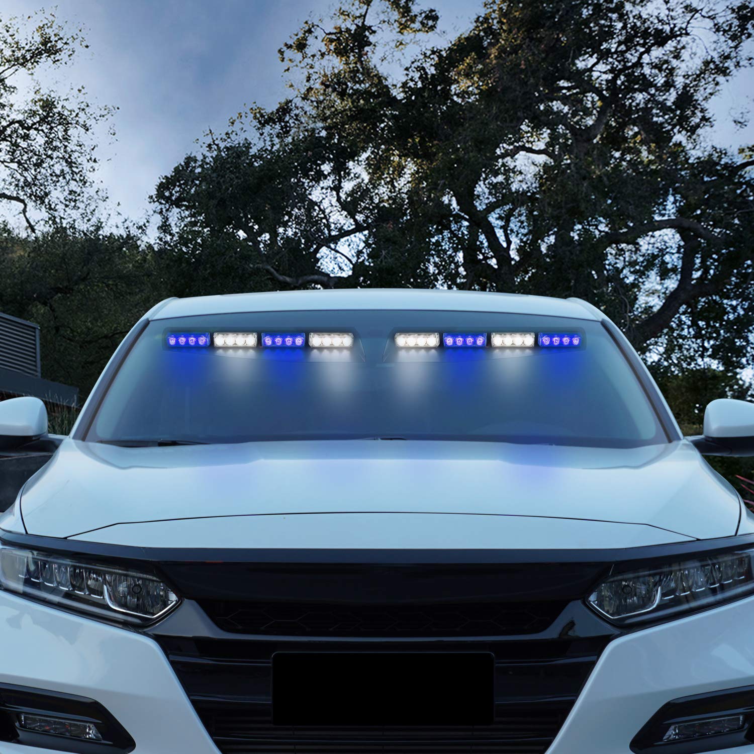 ASPL 32LED Emergency Visor Light Bar - 26 Flash Patterns, Windshield Hazard Warning Strobe Beacon for Trucks & Emergency Vehicles (Blue/White) - Ideal for Roadside Assistance, Construction Zones & Police Use