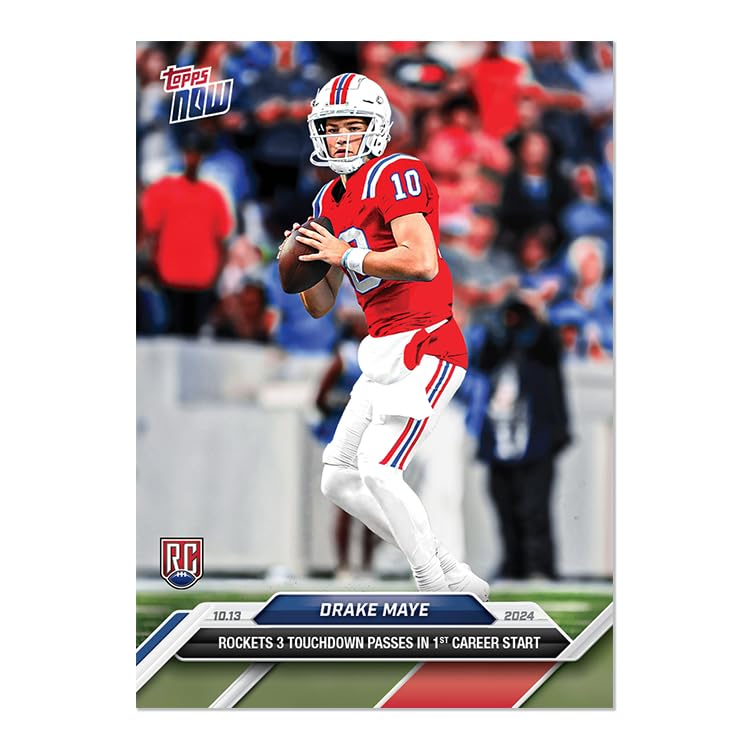 2024 Topps Now Drake Maye #10 New England Patriots Rookie RC Football Trading Card - Perfect for Sports Collectors, Memorabilia Enthusiasts & NFL Fans (Great for Display, Investment & Gifting)