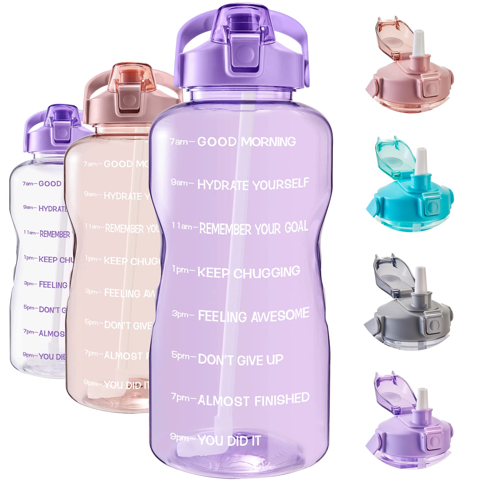 1 Gallon BPA-Free Water Bottle with Straw & Time Marker - Gym, Outdoor, Fitness Hydration