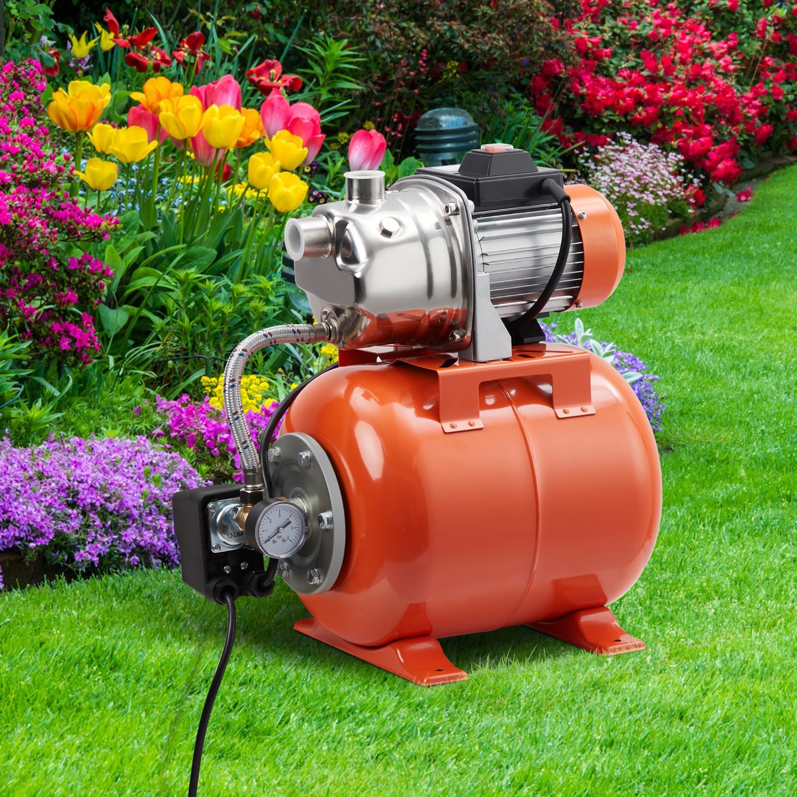 1.6HP Shallow Well Pump with Pressure Tank - 115V Stainless Steel Water Transfer Pump for Home, Garden, Pool & Lawn Irrigation - Automatic Water Booster Jet System | Perfect for Residential Water Supply, Agricultural Irrigation & Outdoor Watering