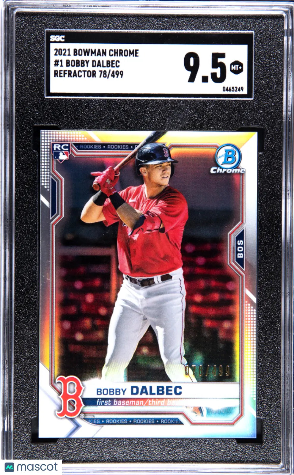 2021 Bowman Chrome Bobby Dalbec Rookie Card Refractor #/499 SGC 9.5 Gem Mint - Perfect for Baseball Card Collectors and Sports Memorabilia Enthusiasts
