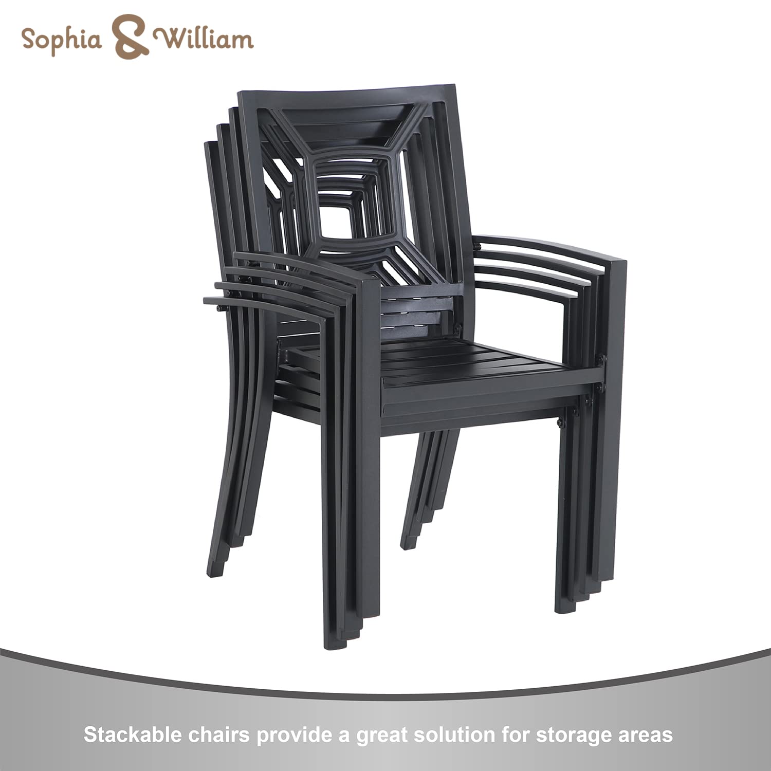 Sophia & William 3-Piece Patio Bistro Set - 2 Stackable Metal Chairs & Round Side Table - Outdoor Furniture for Backyard, Balcony, Garden & Indoor Use - Perfect for Relaxing, Dining & Entertaining
